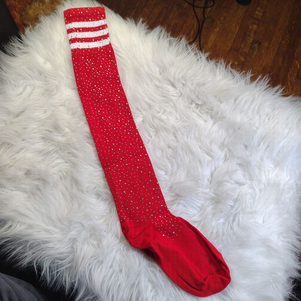 Red Diamond Embellished Tube Socks Wmns OS NWOTS